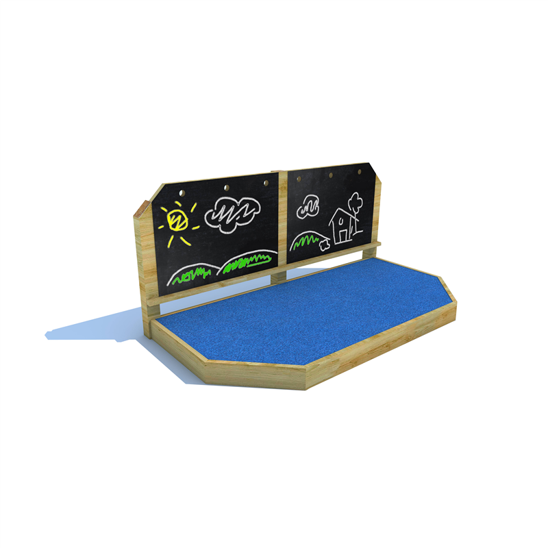 Technical render of a Performance Stage with Chalkboard and Den Making